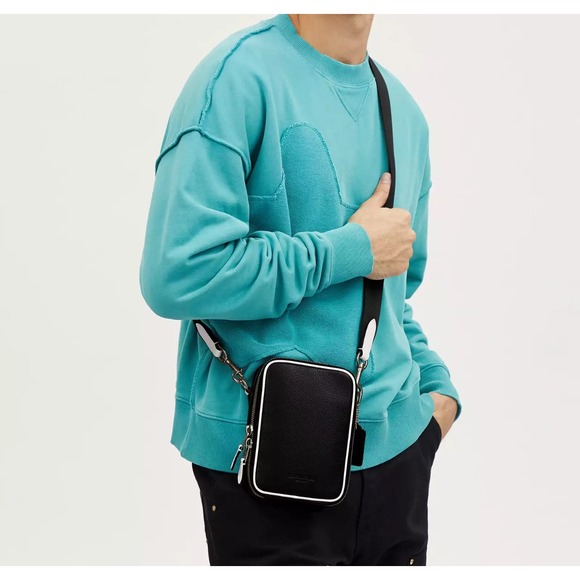 COACH CP180 Stanton Crossbody Pebble Leather Bag Black/Chalk/Gunmetal - Picture 7 of 11